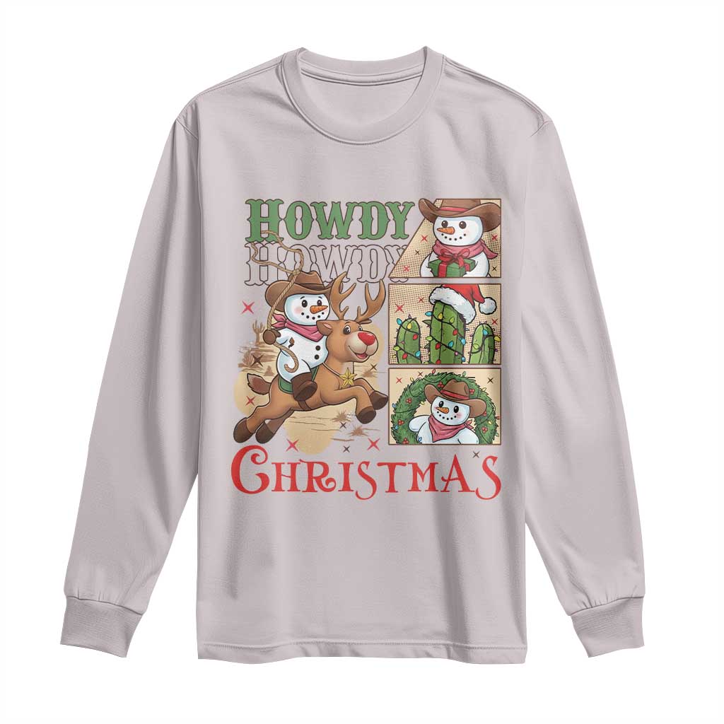Funny Snowman Cowboy Howdy Christmas Long Sleeve Shirt Western Holiday Gift - Wonder Print Shop