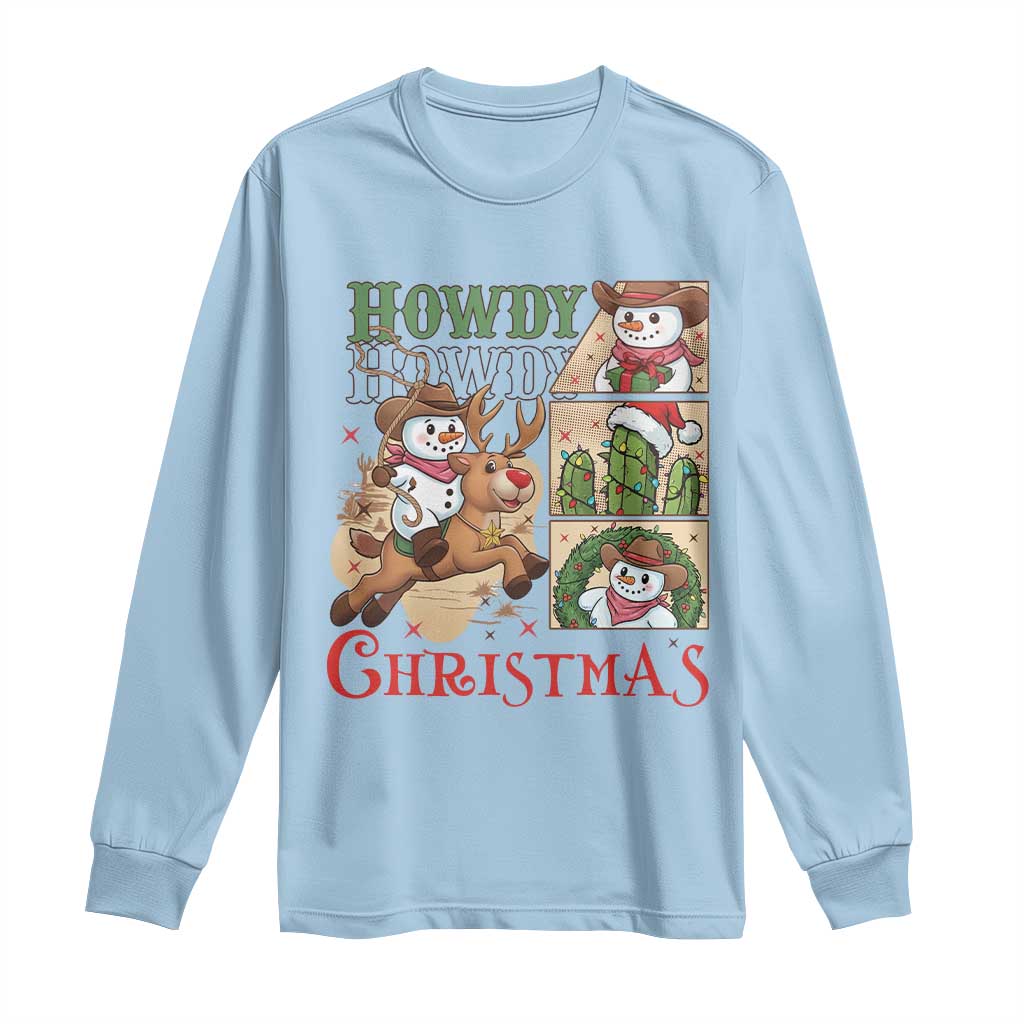 Funny Snowman Cowboy Howdy Christmas Long Sleeve Shirt Western Holiday Gift - Wonder Print Shop