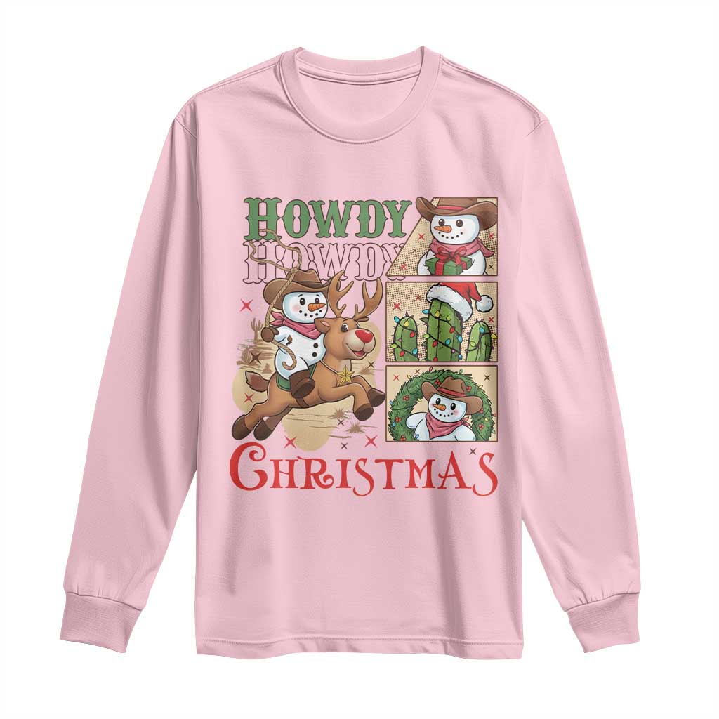 Funny Snowman Cowboy Howdy Christmas Long Sleeve Shirt Western Holiday Gift - Wonder Print Shop