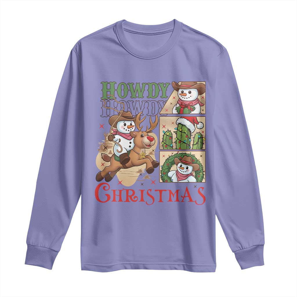 Funny Snowman Cowboy Howdy Christmas Long Sleeve Shirt Western Holiday Gift - Wonder Print Shop