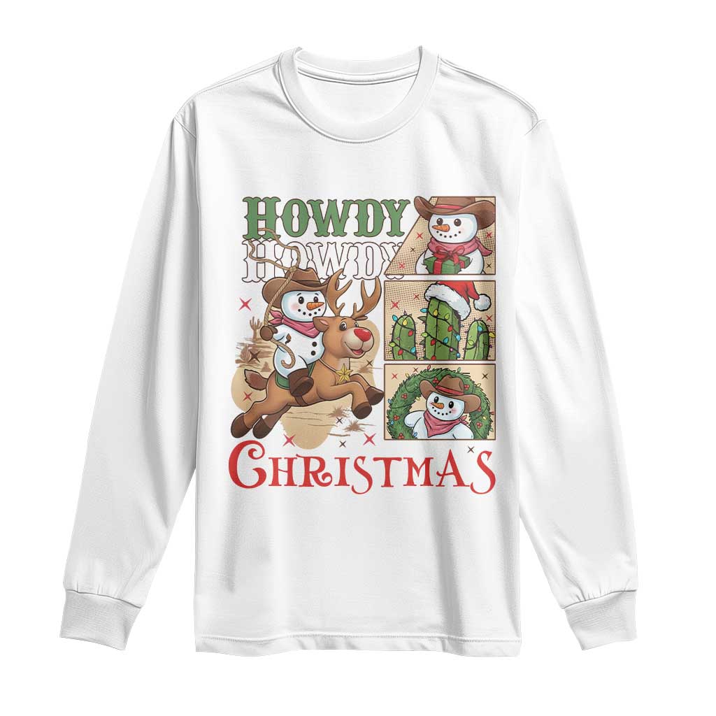 Funny Snowman Cowboy Howdy Christmas Long Sleeve Shirt Western Holiday Gift - Wonder Print Shop