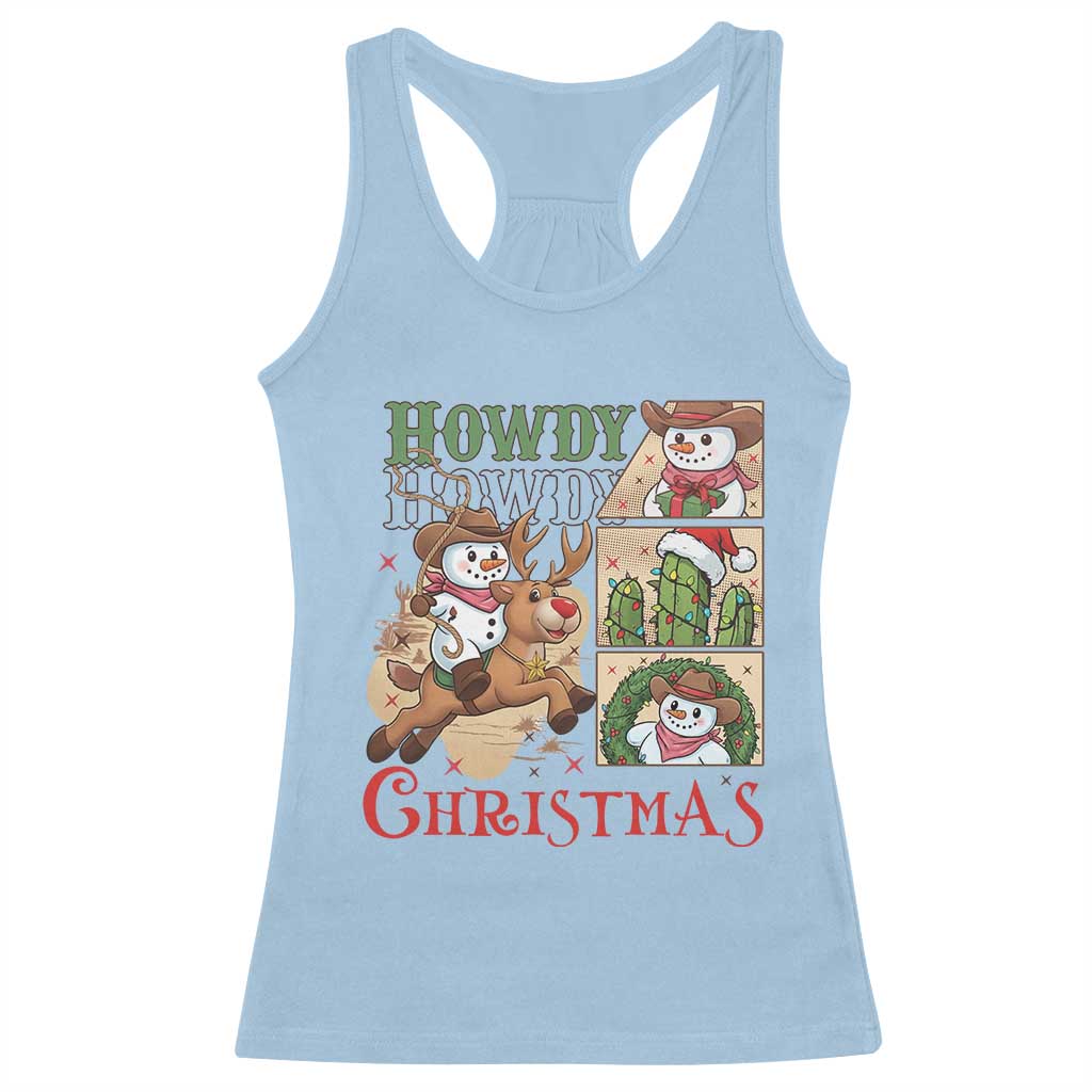 Funny Snowman Cowboy Howdy Christmas Racerback Tank Top Western Holiday Gift - Wonder Print Shop