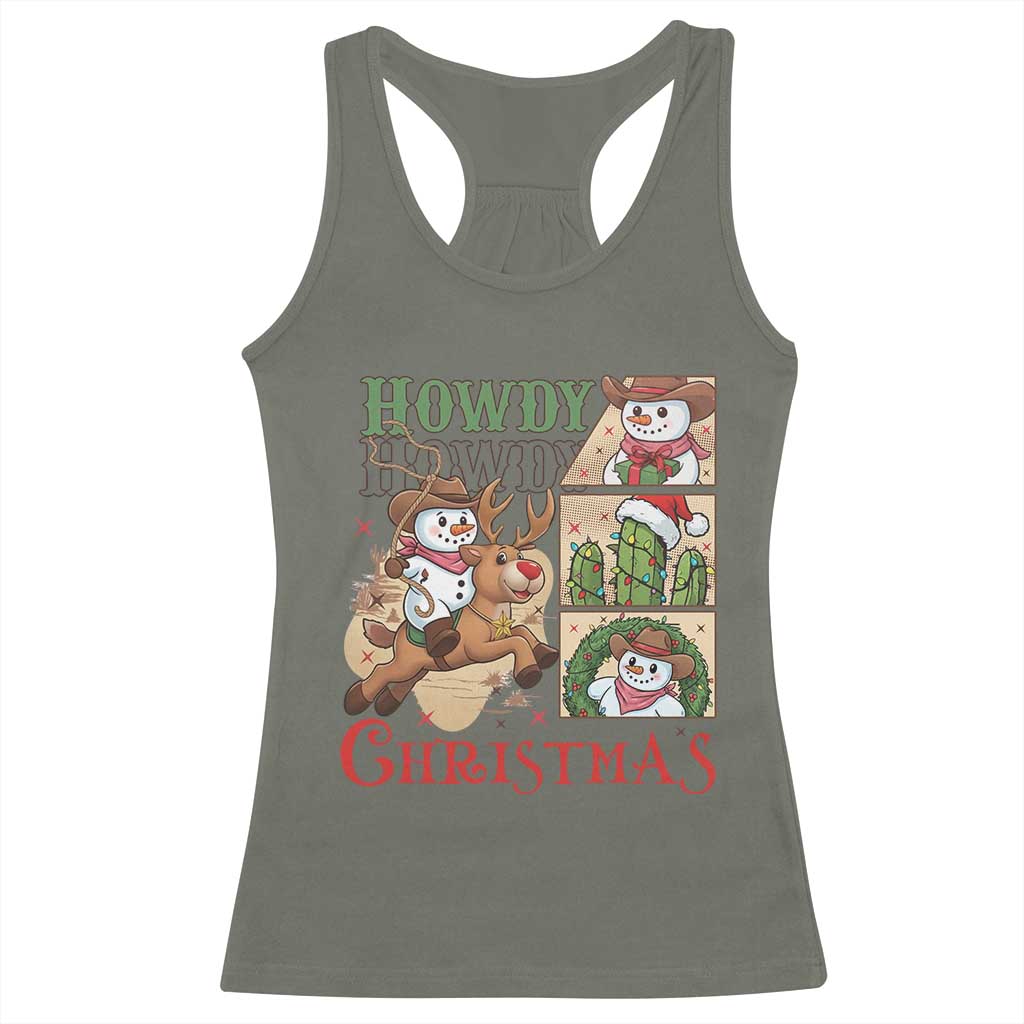 Funny Snowman Cowboy Howdy Christmas Racerback Tank Top Western Holiday Gift - Wonder Print Shop