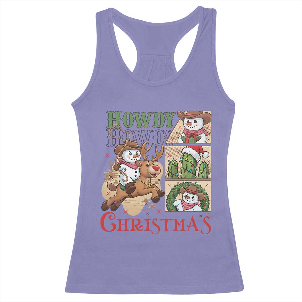 Funny Snowman Cowboy Howdy Christmas Racerback Tank Top Western Holiday Gift - Wonder Print Shop
