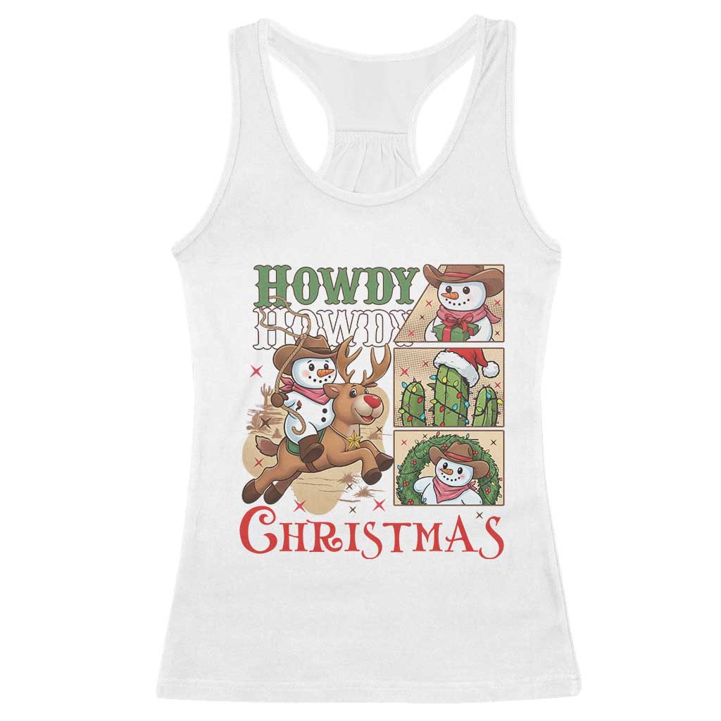 Funny Snowman Cowboy Howdy Christmas Racerback Tank Top Western Holiday Gift - Wonder Print Shop