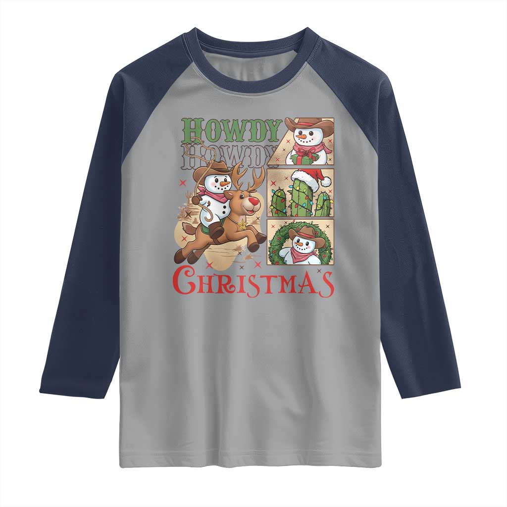 Funny Snowman Cowboy Howdy Christmas Raglan Shirt Western Holiday Gift - Wonder Print Shop