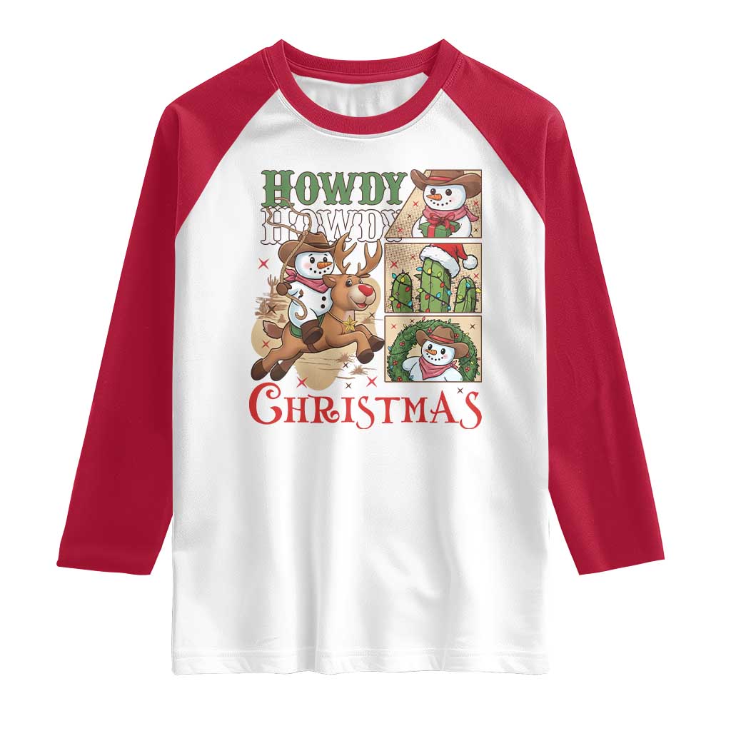Funny Snowman Cowboy Howdy Christmas Raglan Shirt Western Holiday Gift - Wonder Print Shop