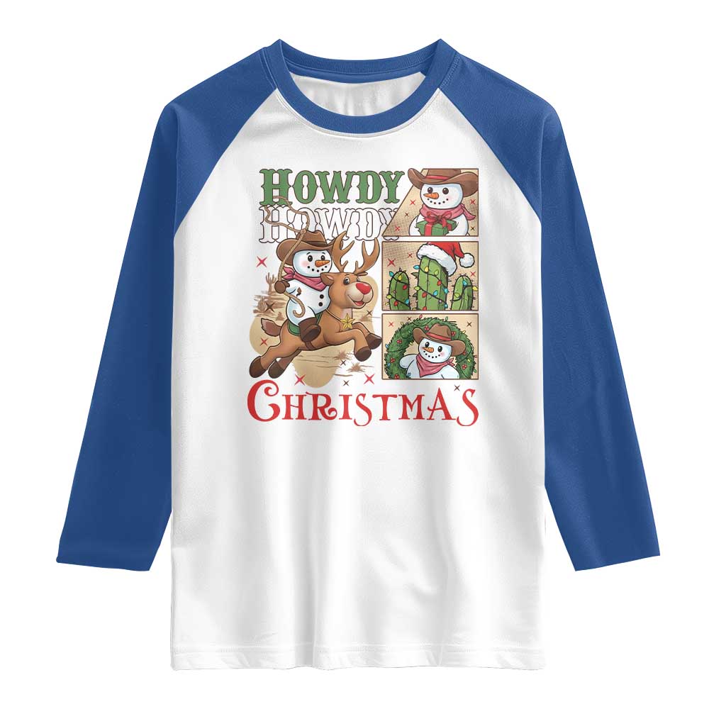 Funny Snowman Cowboy Howdy Christmas Raglan Shirt Western Holiday Gift - Wonder Print Shop