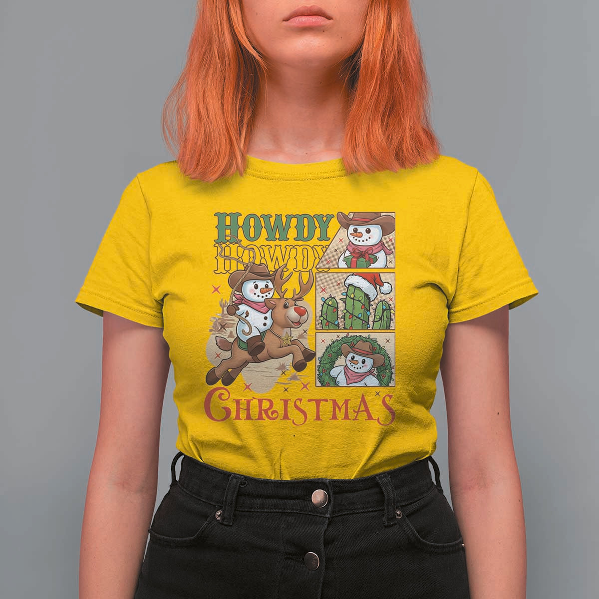 Funny Snowman Cowboy Howdy Christmas T Shirt For Women Western Holiday Gift - Wonder Print Shop