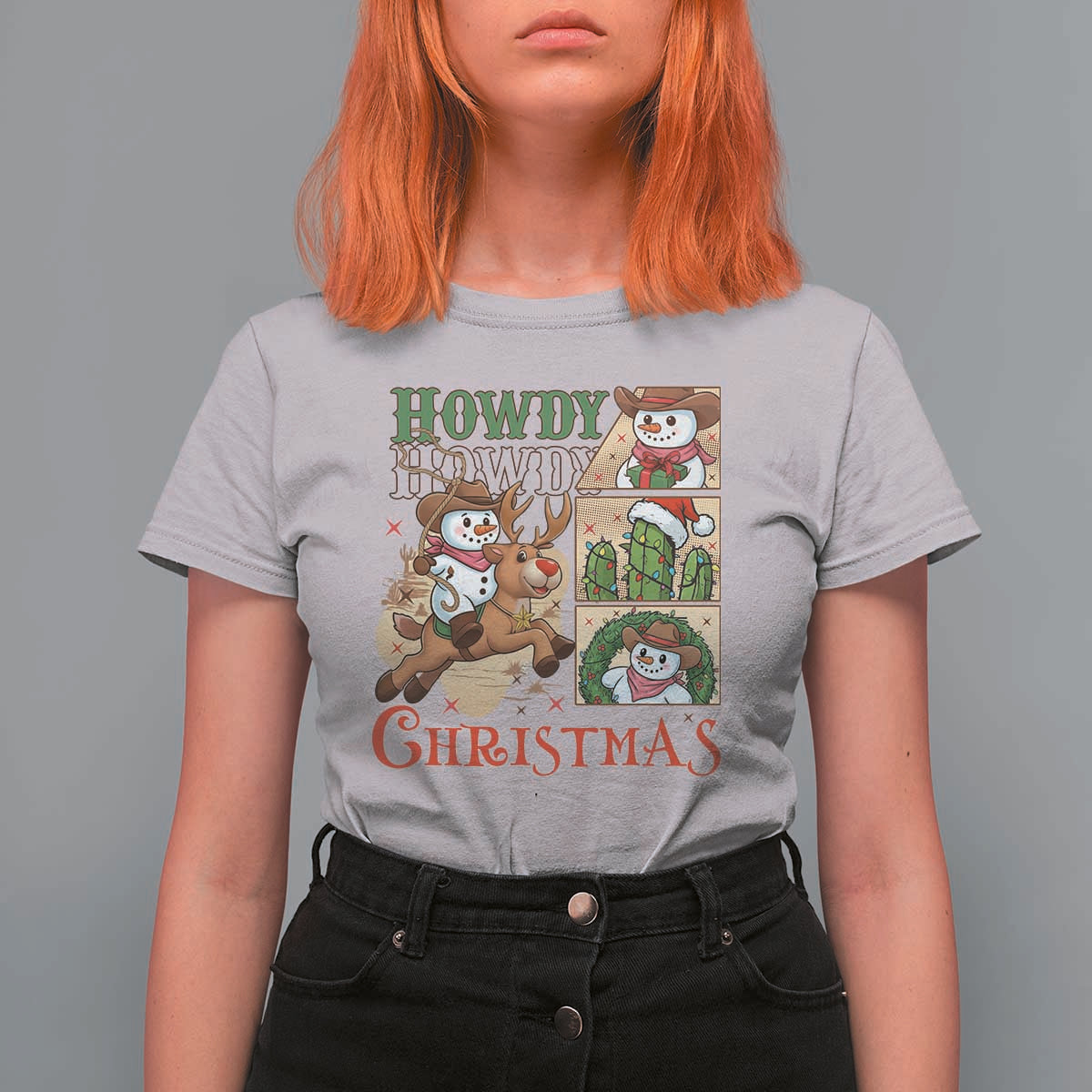 Funny Snowman Cowboy Howdy Christmas T Shirt For Women Western Holiday Gift - Wonder Print Shop