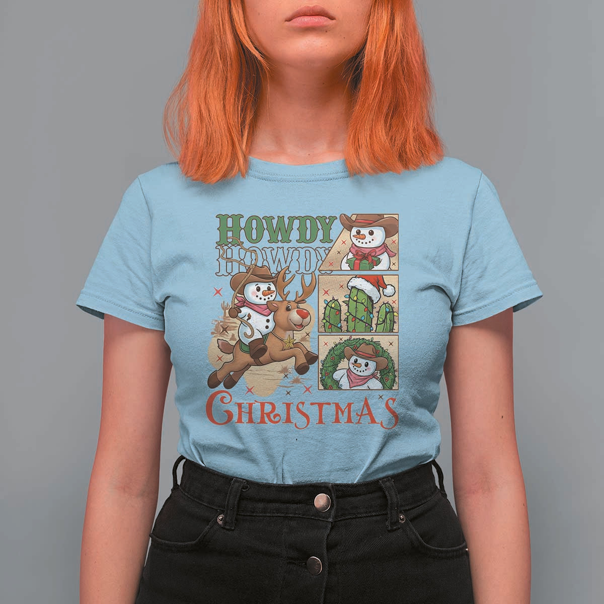 Funny Snowman Cowboy Howdy Christmas T Shirt For Women Western Holiday Gift - Wonder Print Shop