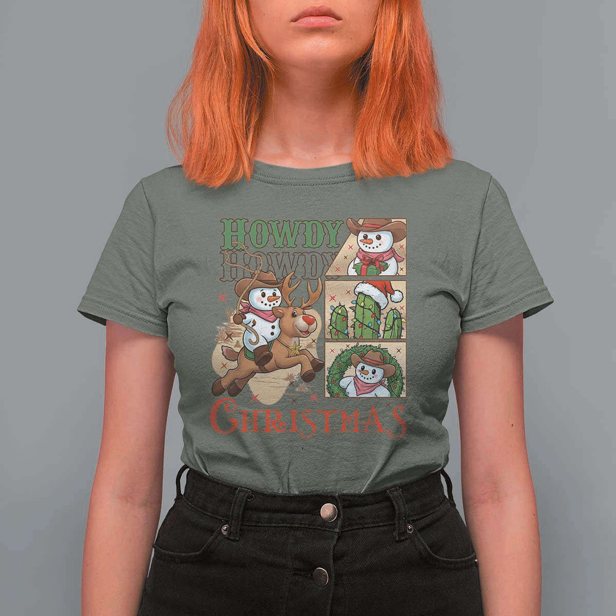 Funny Snowman Cowboy Howdy Christmas T Shirt For Women Western Holiday Gift - Wonder Print Shop