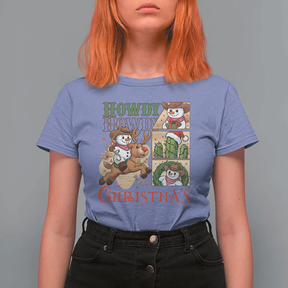 Funny Snowman Cowboy Howdy Christmas T Shirt For Women Western Holiday Gift - Wonder Print Shop