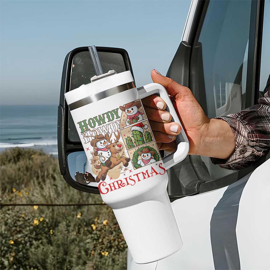 Funny Snowman Cowboy Howdy Christmas Tumbler With Handle Western Holiday Gift - Wonder Print Shop