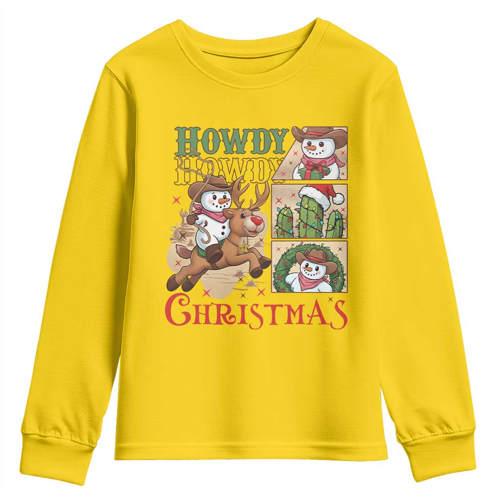 Funny Snowman Cowboy Howdy Christmas Youth Sweatshirt Western Holiday Gift - Wonder Print Shop
