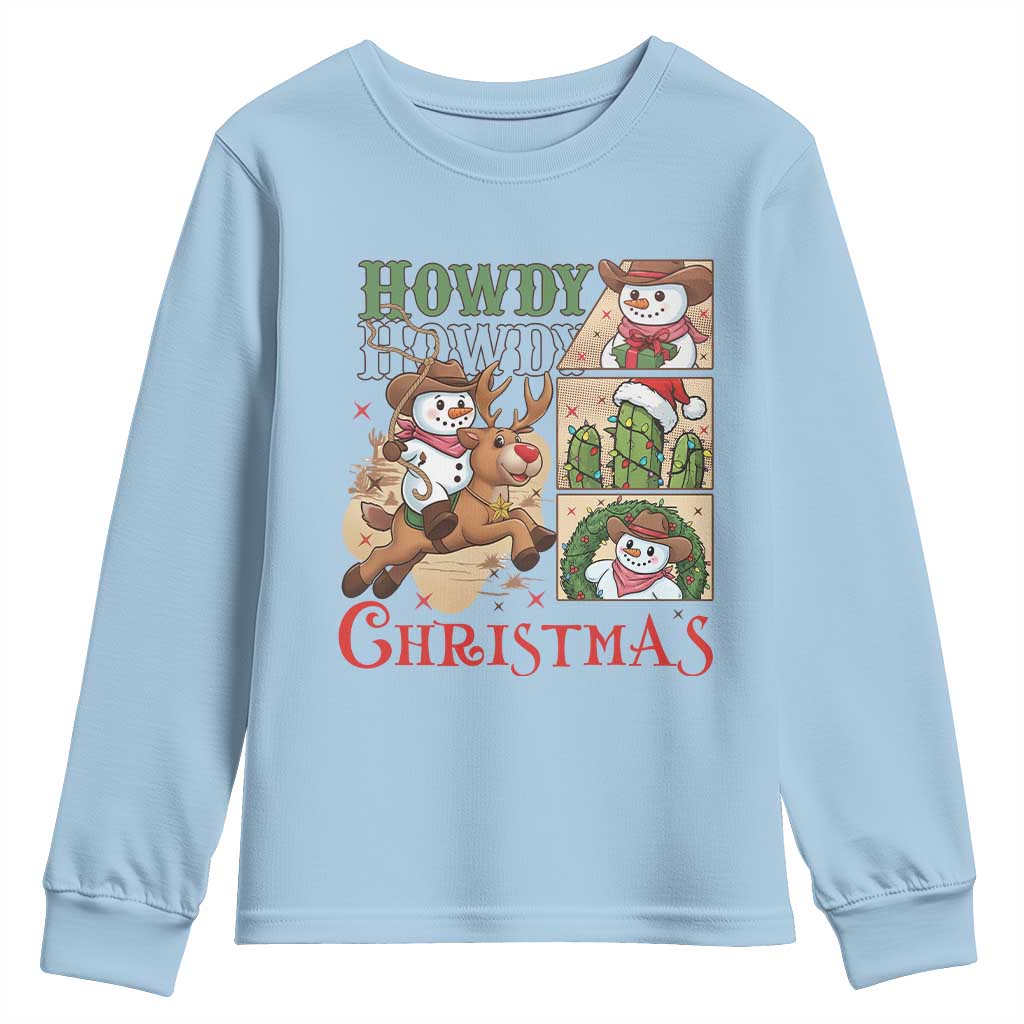 Funny Snowman Cowboy Howdy Christmas Youth Sweatshirt Western Holiday Gift - Wonder Print Shop