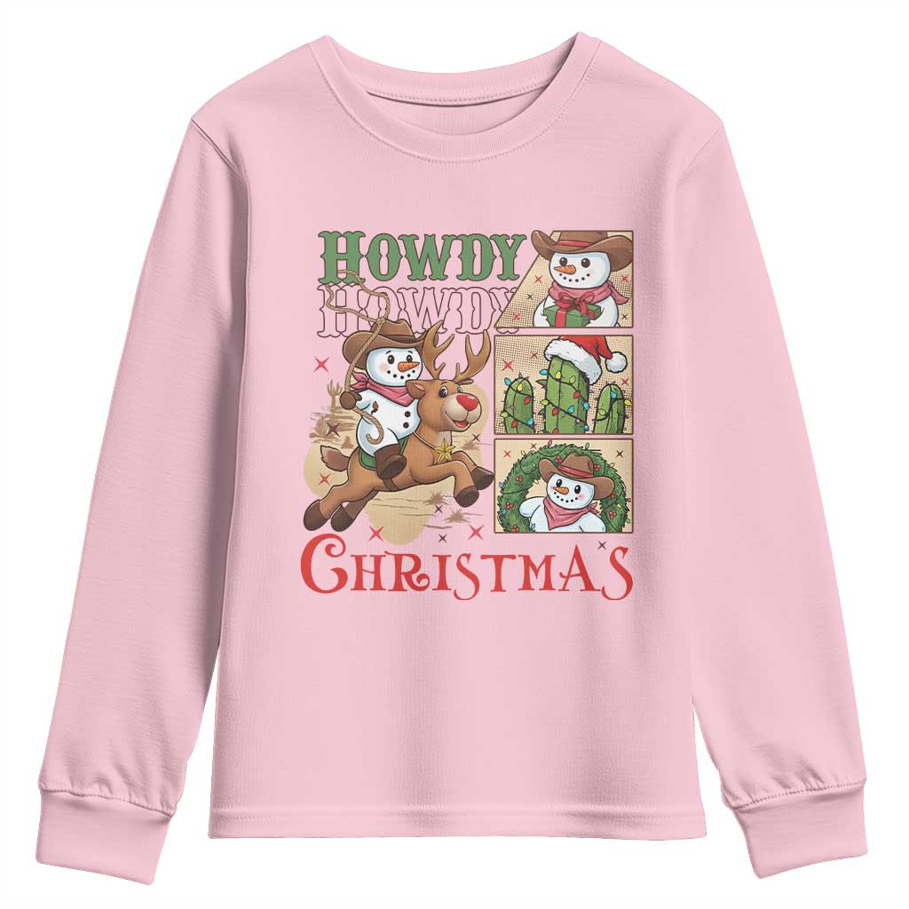Funny Snowman Cowboy Howdy Christmas Youth Sweatshirt Western Holiday Gift - Wonder Print Shop