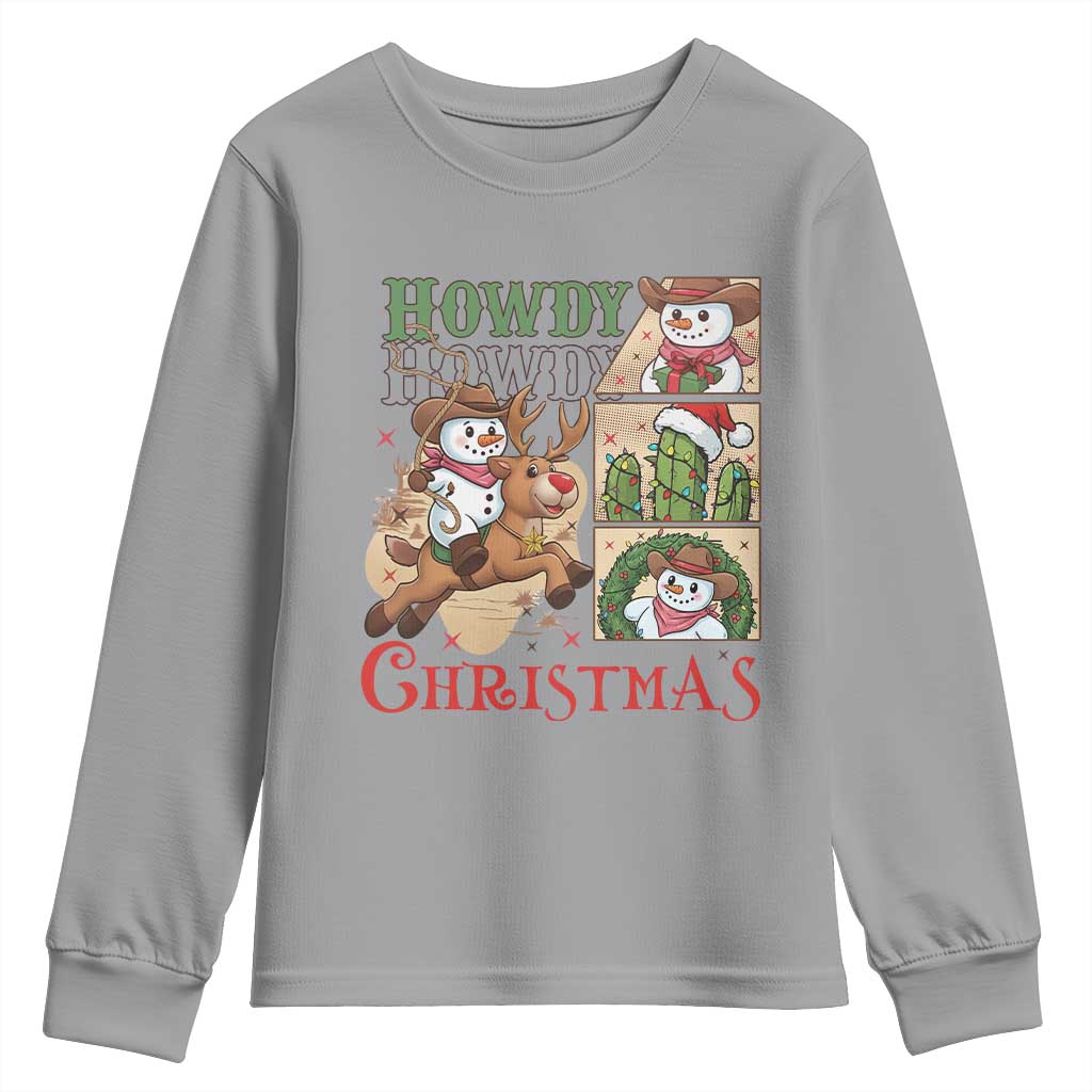 Funny Snowman Cowboy Howdy Christmas Youth Sweatshirt Western Holiday Gift - Wonder Print Shop