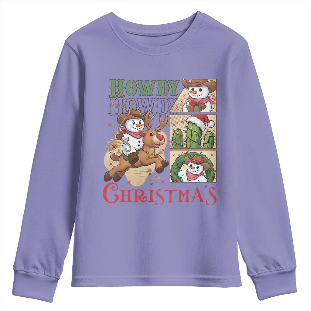 Funny Snowman Cowboy Howdy Christmas Youth Sweatshirt Western Holiday Gift - Wonder Print Shop