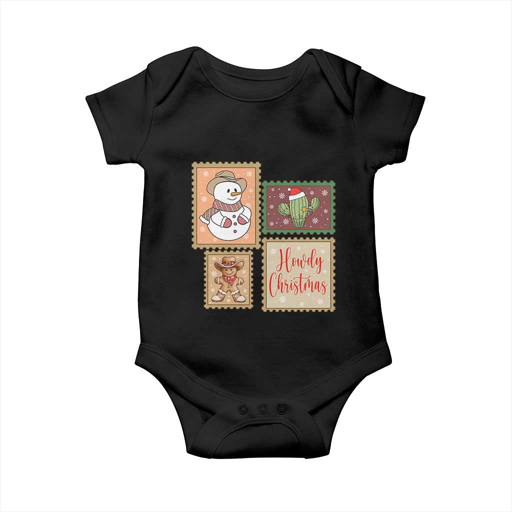 Howdy Christmas Postage Stamp Baby Onesie Western Life Holiday Gift - Wonder Print Shop