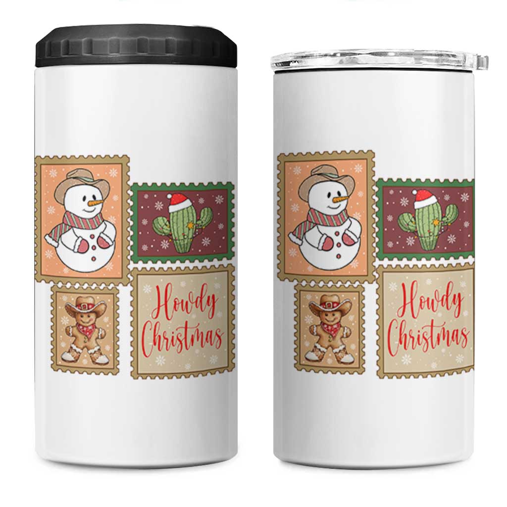 Howdy Christmas Postage Stamp 4 in 1 Can Cooler Tumbler Western Life Holiday Gift - Wonder Print Shop