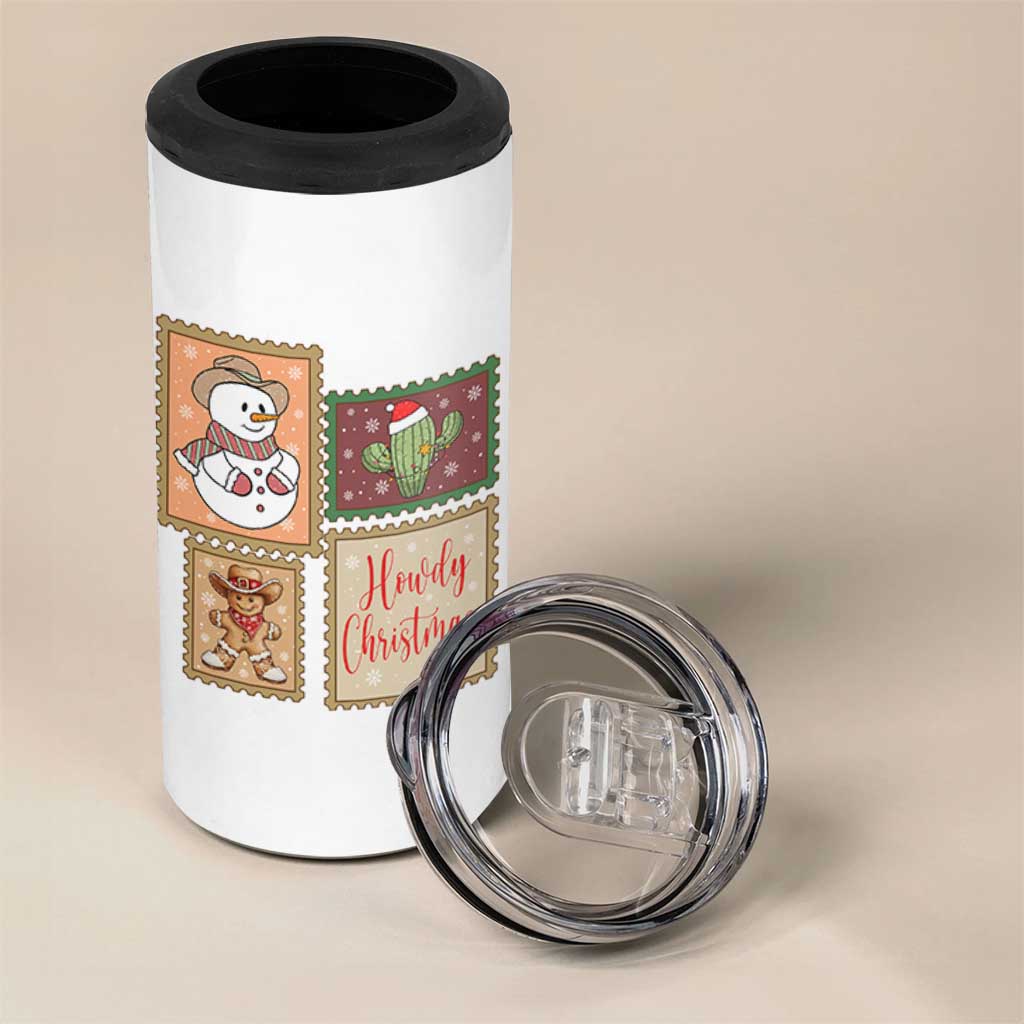 Howdy Christmas Postage Stamp 4 in 1 Can Cooler Tumbler Western Life Holiday Gift - Wonder Print Shop