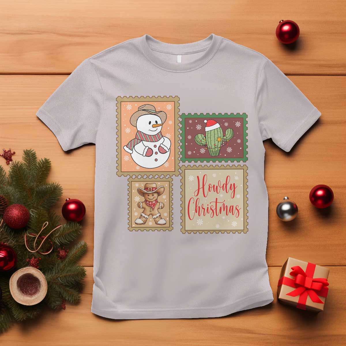 Howdy Christmas Postage Stamp T Shirt Western Life Holiday Gift - Wonder Print Shop