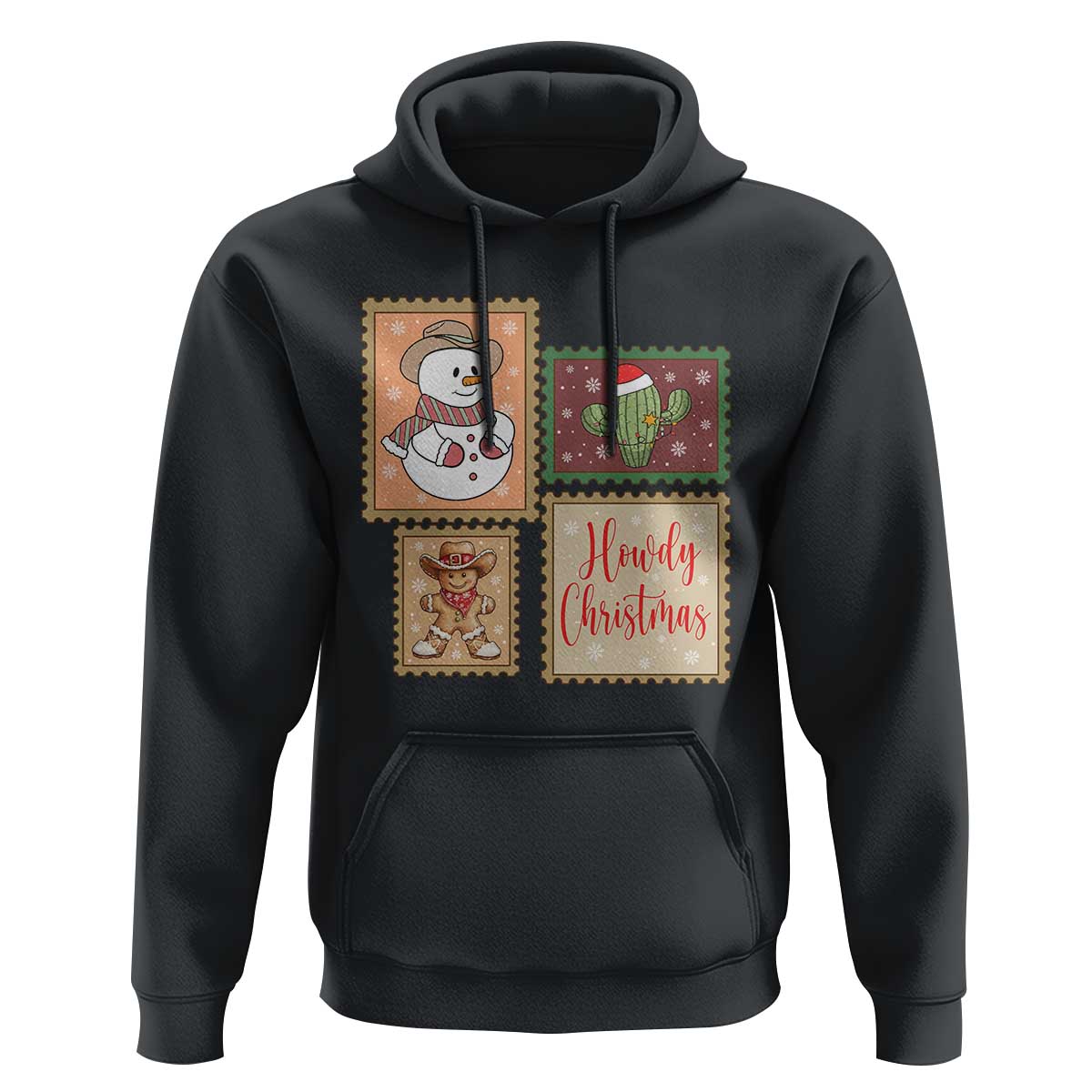 Howdy Christmas Postage Stamp Hoodie Western Life Holiday Gift - Wonder Print Shop