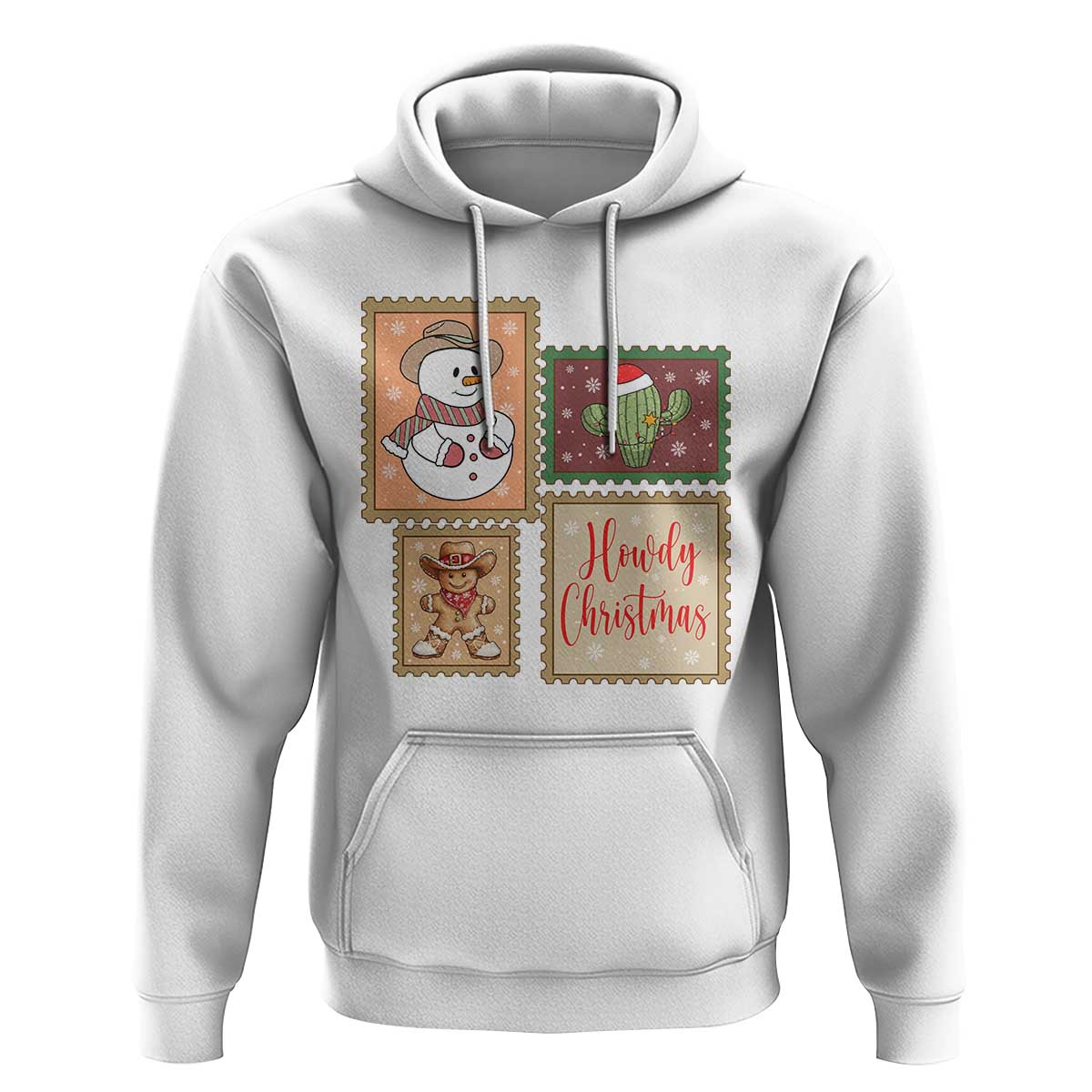 Howdy Christmas Postage Stamp Hoodie Western Life Holiday Gift - Wonder Print Shop