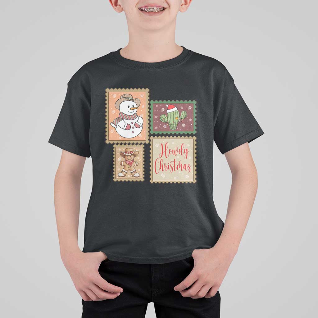 Howdy Christmas Postage Stamp T Shirt For Kid Western Life Holiday Gift - Wonder Print Shop
