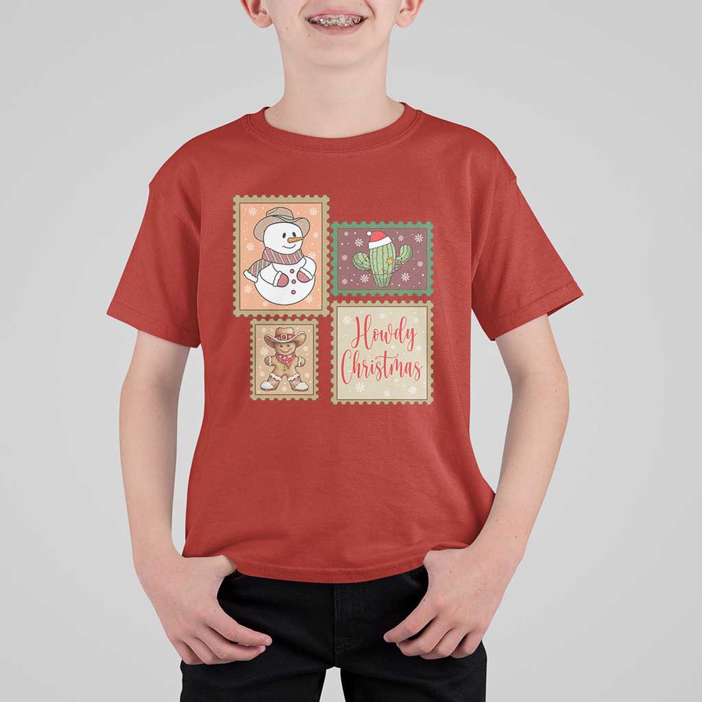 Howdy Christmas Postage Stamp T Shirt For Kid Western Life Holiday Gift - Wonder Print Shop