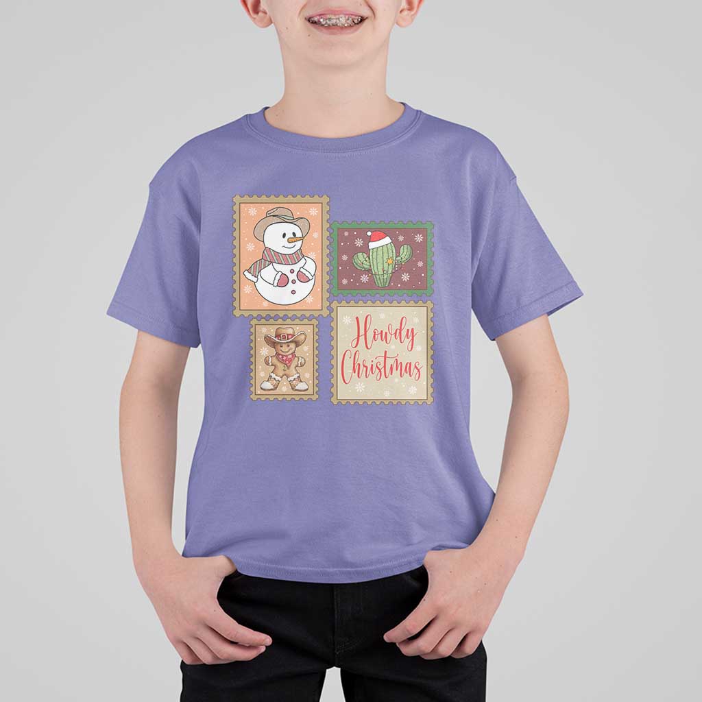 Howdy Christmas Postage Stamp T Shirt For Kid Western Life Holiday Gift - Wonder Print Shop