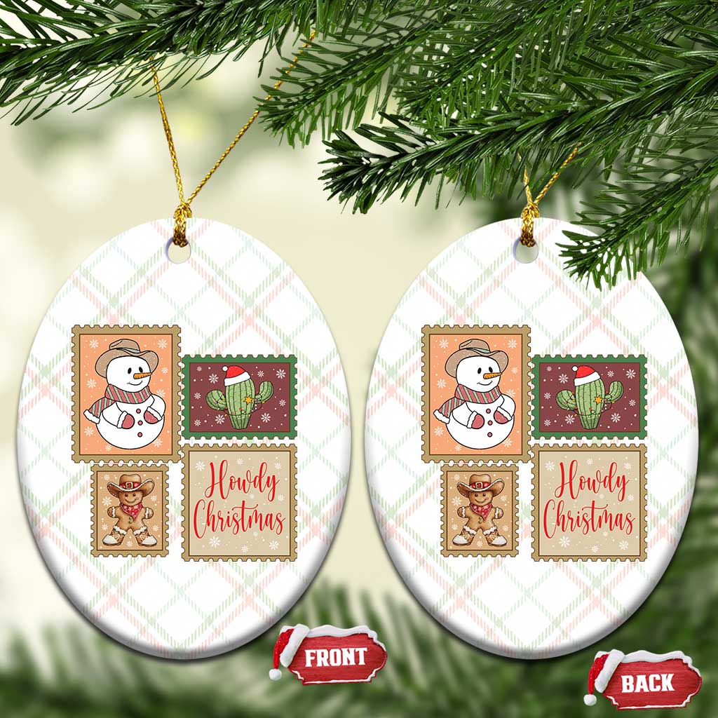 Howdy Christmas Postage Stamp Ceramic Ornament Western Life Holiday Gift - Wonder Print Shop