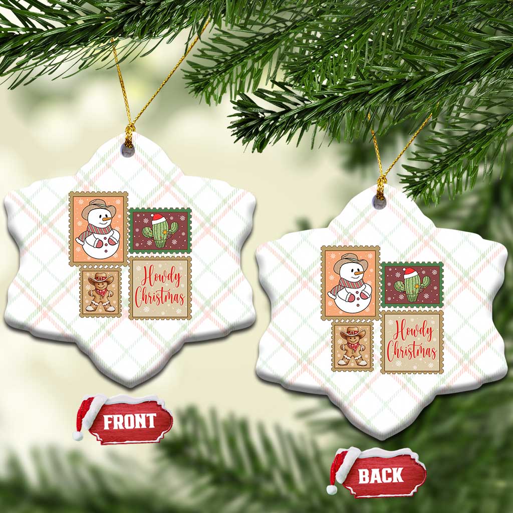 Howdy Christmas Postage Stamp Ceramic Ornament Western Life Holiday Gift - Wonder Print Shop