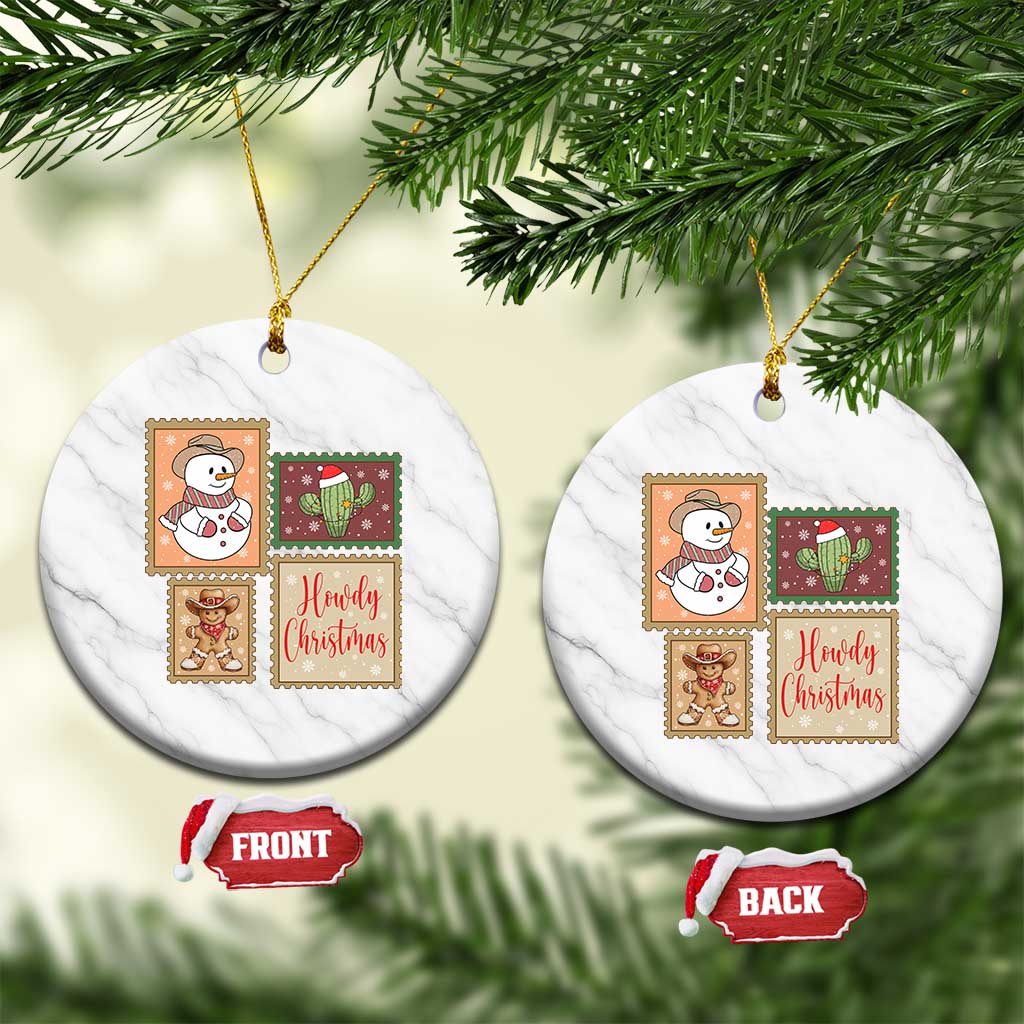 Howdy Christmas Postage Stamp Ceramic Ornament Western Life Holiday Gift - Wonder Print Shop