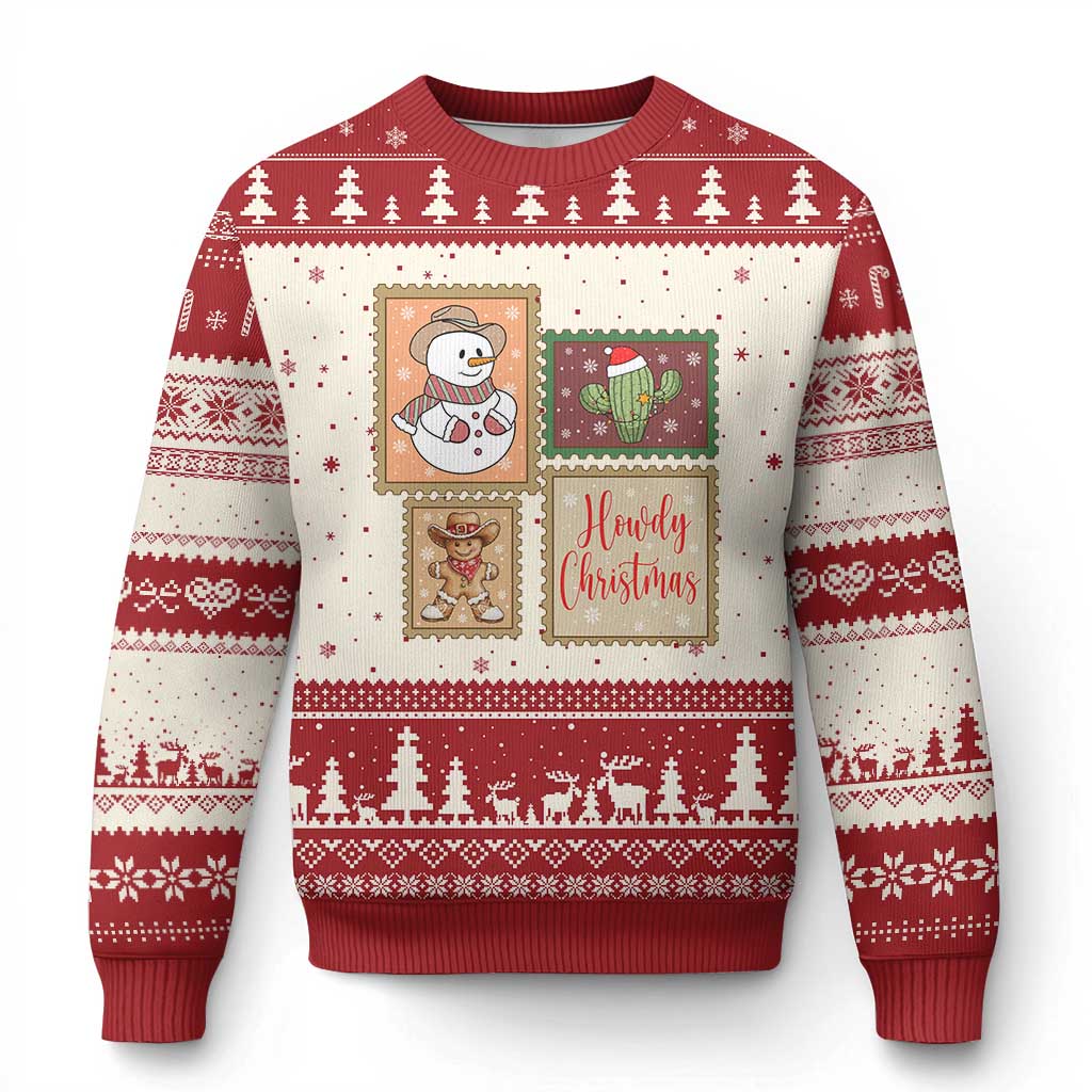 Howdy Xmas Postage Stamp Ugly Christmas Sweater Western Life Holiday Gift - Wonder Print Shop