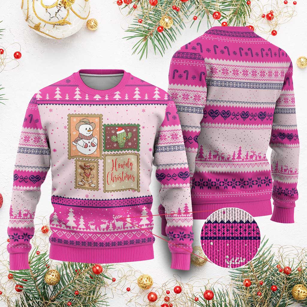 Howdy Xmas Postage Stamp Ugly Christmas Sweater Western Life Holiday Gift - Wonder Print Shop
