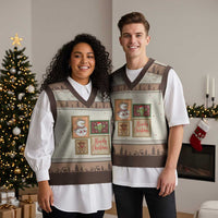 Howdy Xmas Postage Stamp V-Neck Knit Sweater Vest Western Life Holiday Gift - Wonder Print Shop