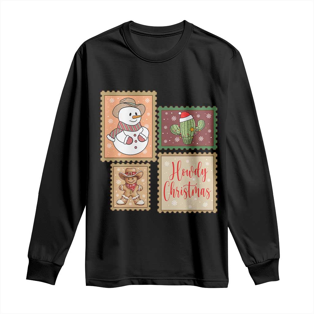 Howdy Christmas Postage Stamp Long Sleeve Shirt Western Life Holiday Gift - Wonder Print Shop