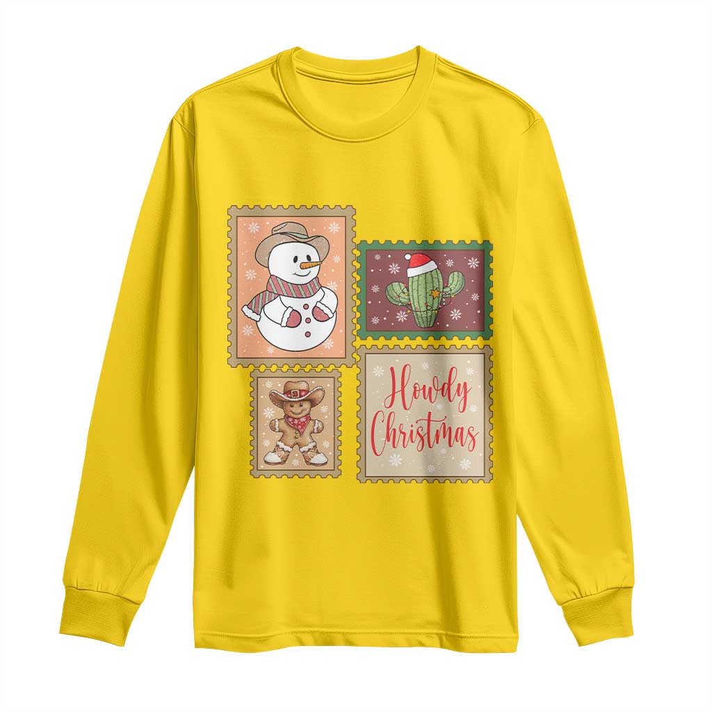 Howdy Christmas Postage Stamp Long Sleeve Shirt Western Life Holiday Gift - Wonder Print Shop