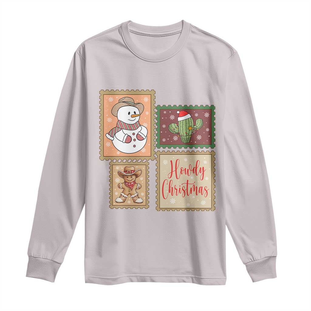 Howdy Christmas Postage Stamp Long Sleeve Shirt Western Life Holiday Gift - Wonder Print Shop