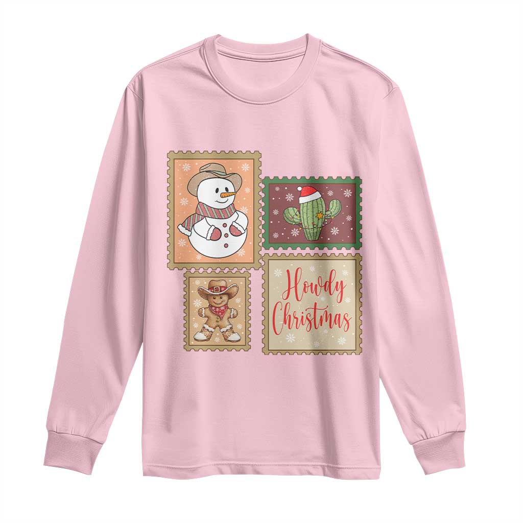 Howdy Christmas Postage Stamp Long Sleeve Shirt Western Life Holiday Gift - Wonder Print Shop