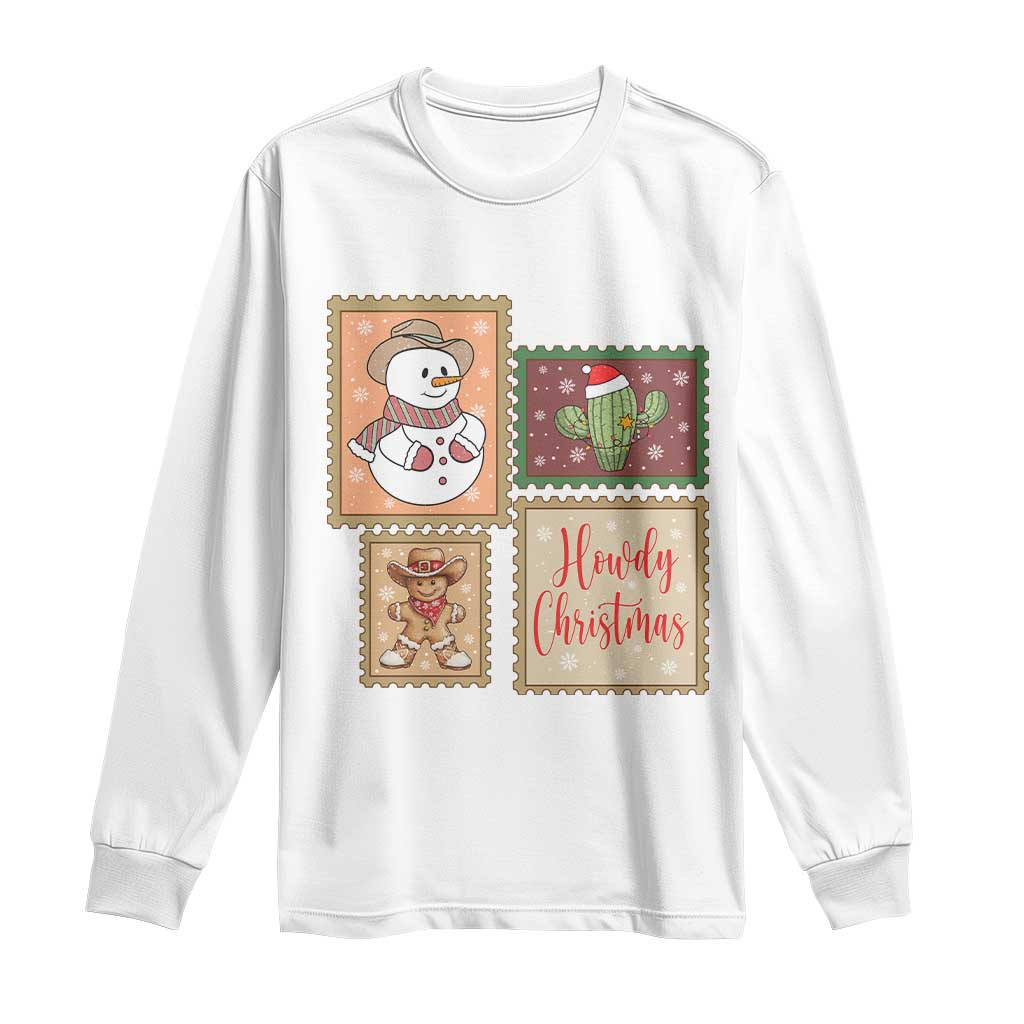 Howdy Christmas Postage Stamp Long Sleeve Shirt Western Life Holiday Gift - Wonder Print Shop