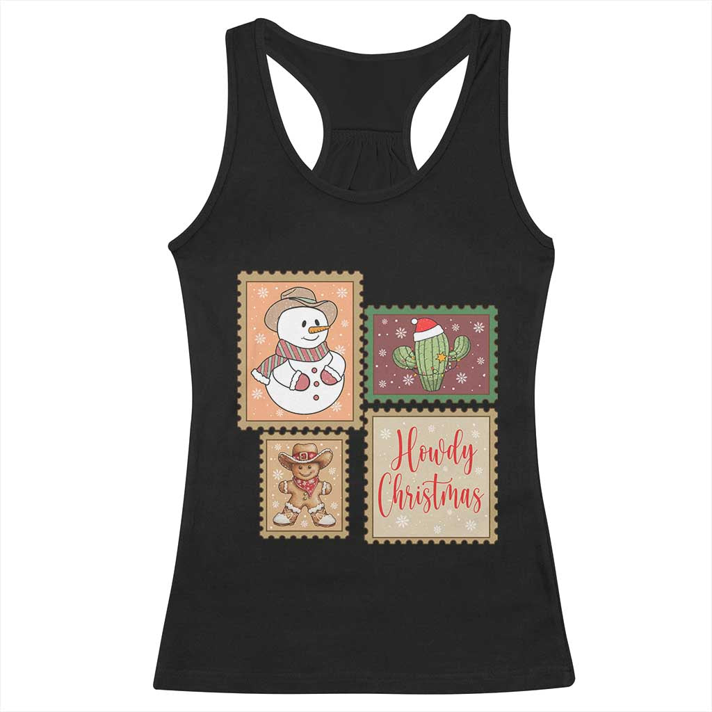 Howdy Christmas Postage Stamp Racerback Tank Top Western Life Holiday Gift - Wonder Print Shop