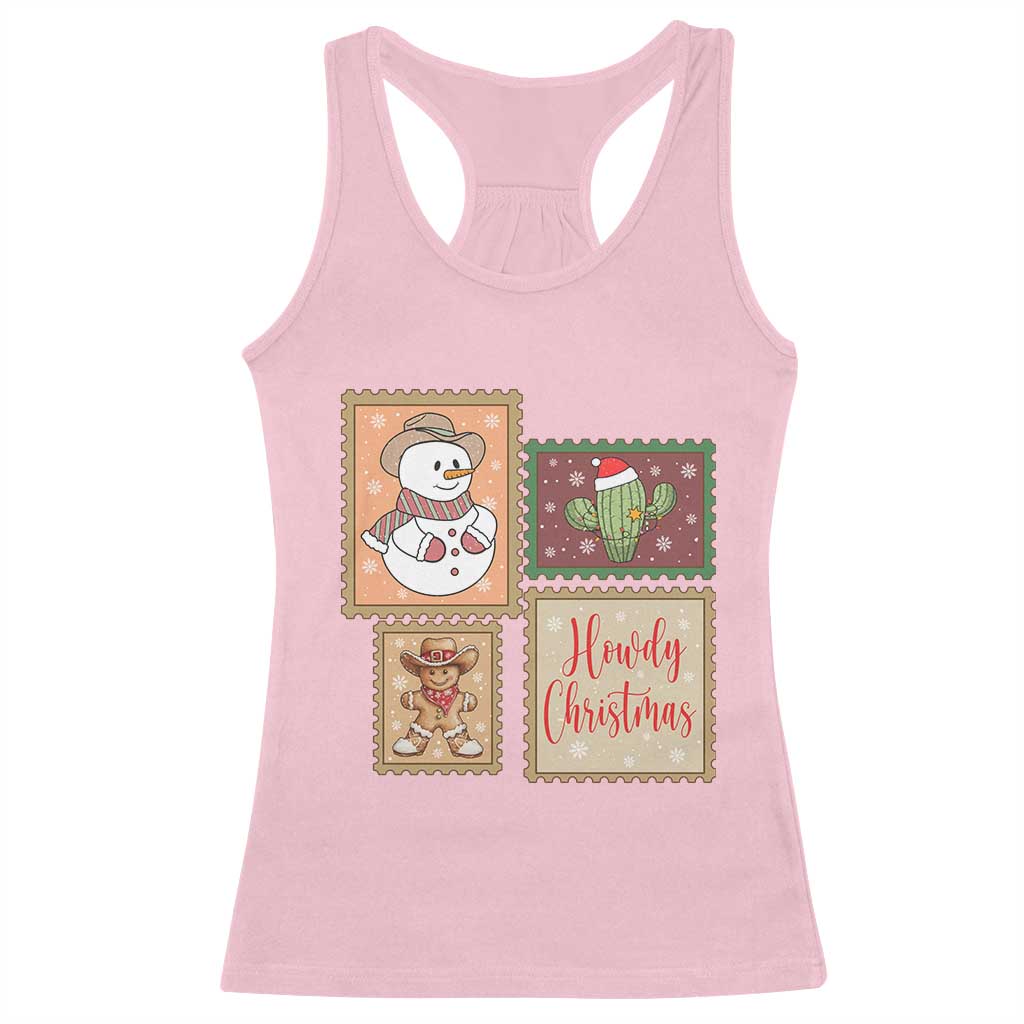 Howdy Christmas Postage Stamp Racerback Tank Top Western Life Holiday Gift - Wonder Print Shop