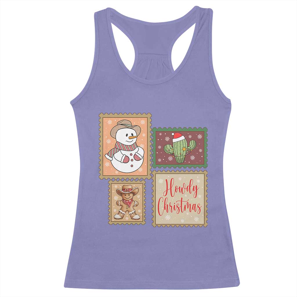 Howdy Christmas Postage Stamp Racerback Tank Top Western Life Holiday Gift - Wonder Print Shop
