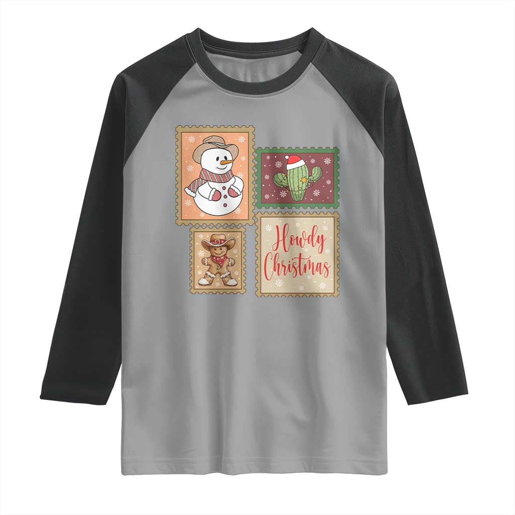 Howdy Christmas Postage Stamp Raglan Shirt Western Life Holiday Gift - Wonder Print Shop