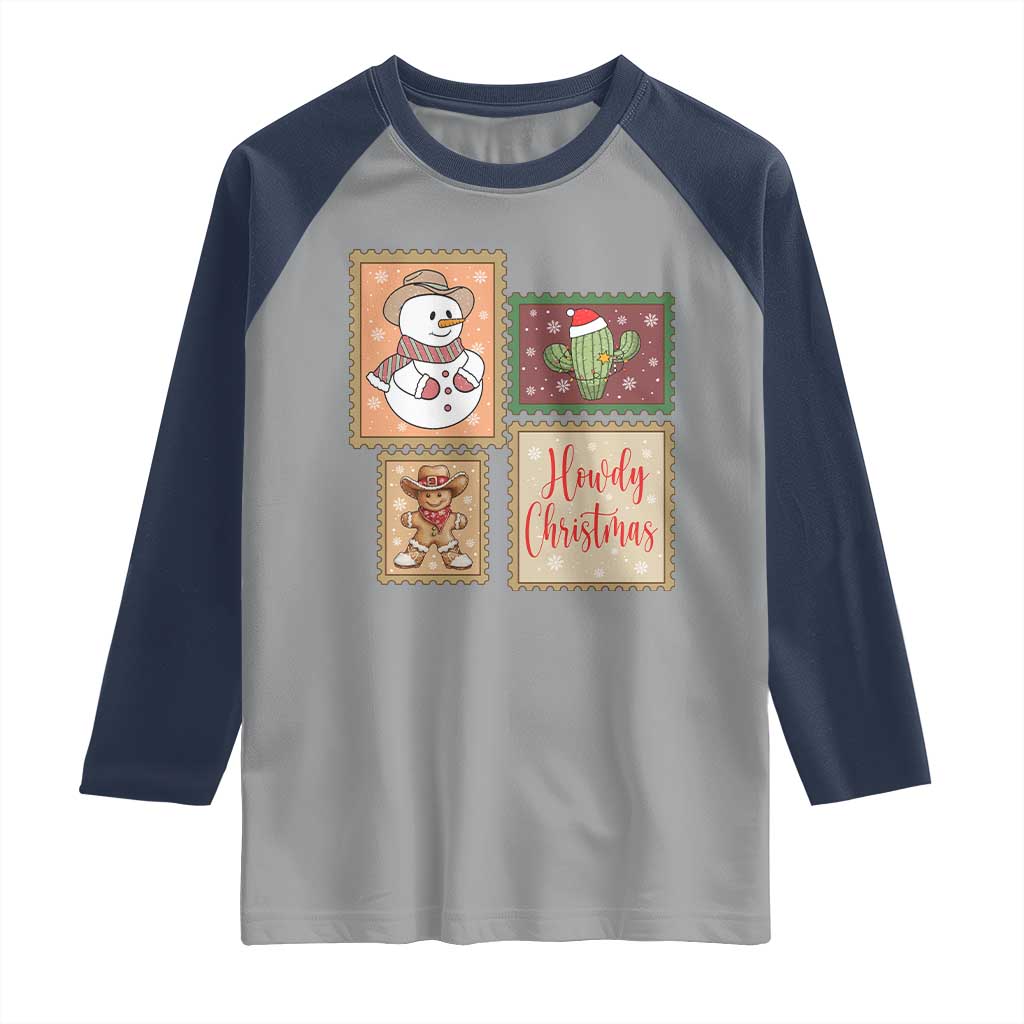 Howdy Christmas Postage Stamp Raglan Shirt Western Life Holiday Gift - Wonder Print Shop
