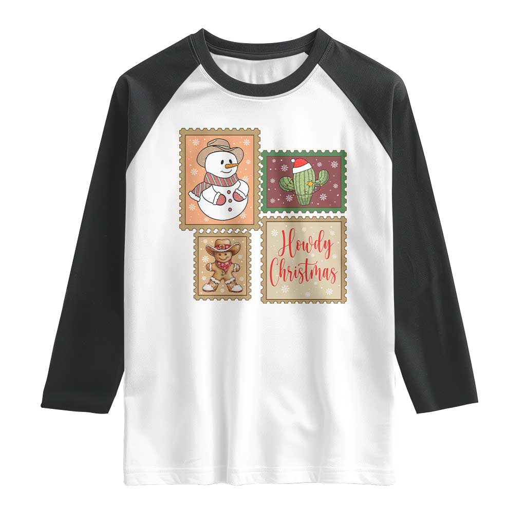 Howdy Christmas Postage Stamp Raglan Shirt Western Life Holiday Gift - Wonder Print Shop