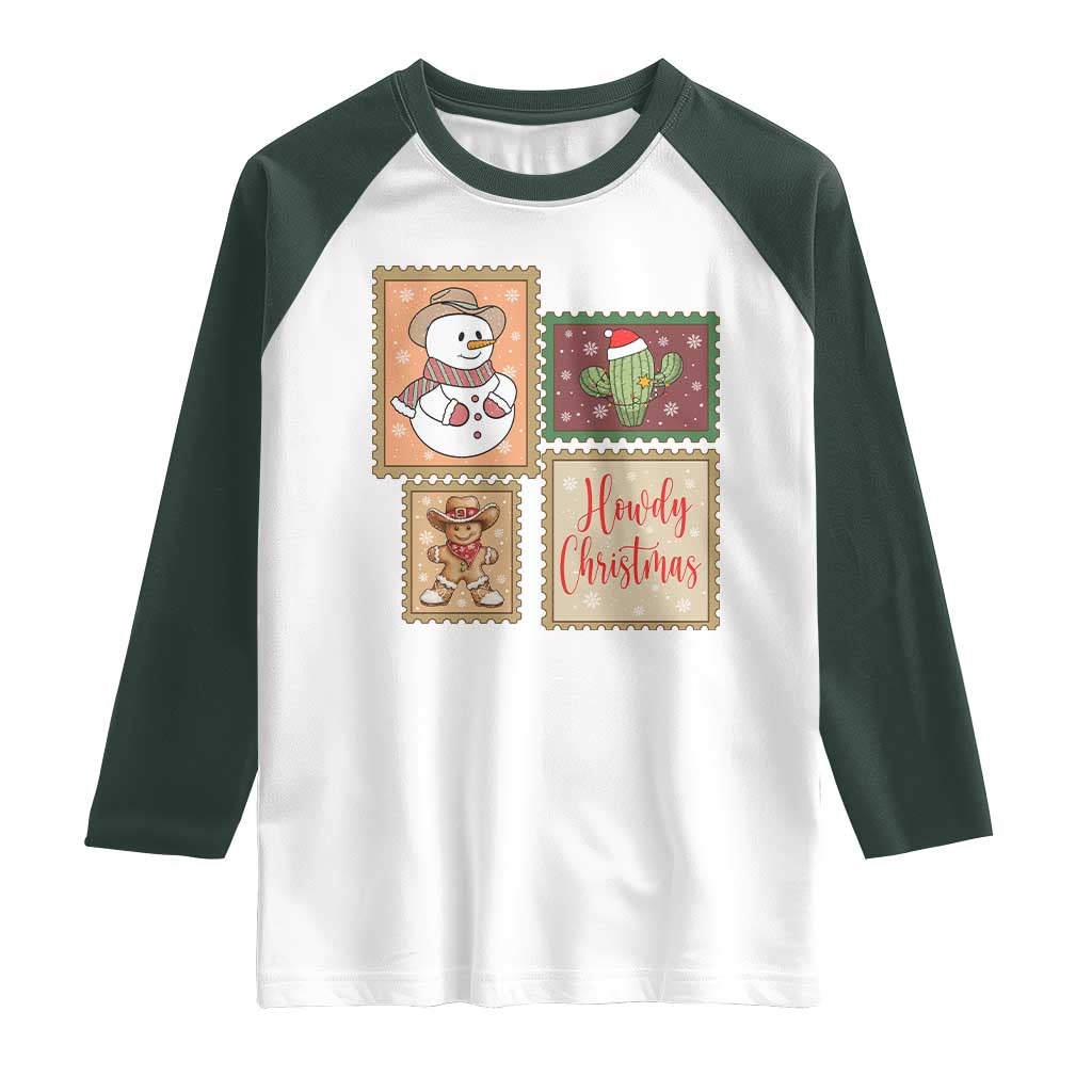 Howdy Christmas Postage Stamp Raglan Shirt Western Life Holiday Gift - Wonder Print Shop